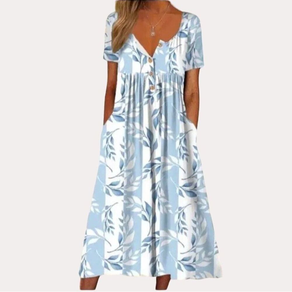 Midi Dress Blue Paradise Leaf Print XXL NWT bv